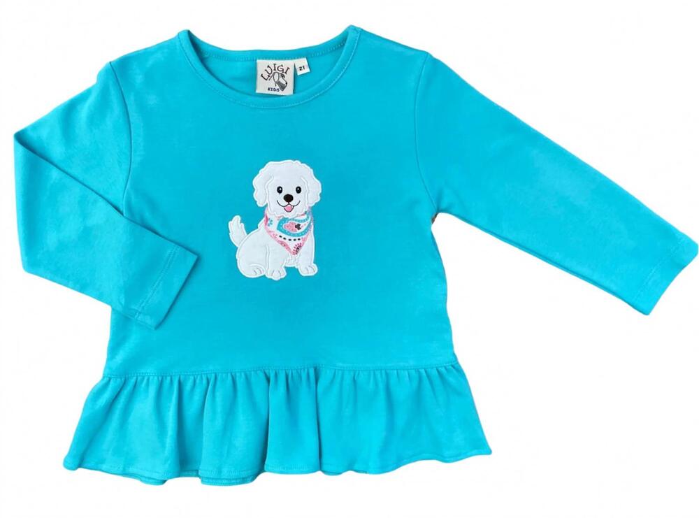 NEW LUIGI KIDS girl's dog with bandana applique ruffle bottom tee in carribean b